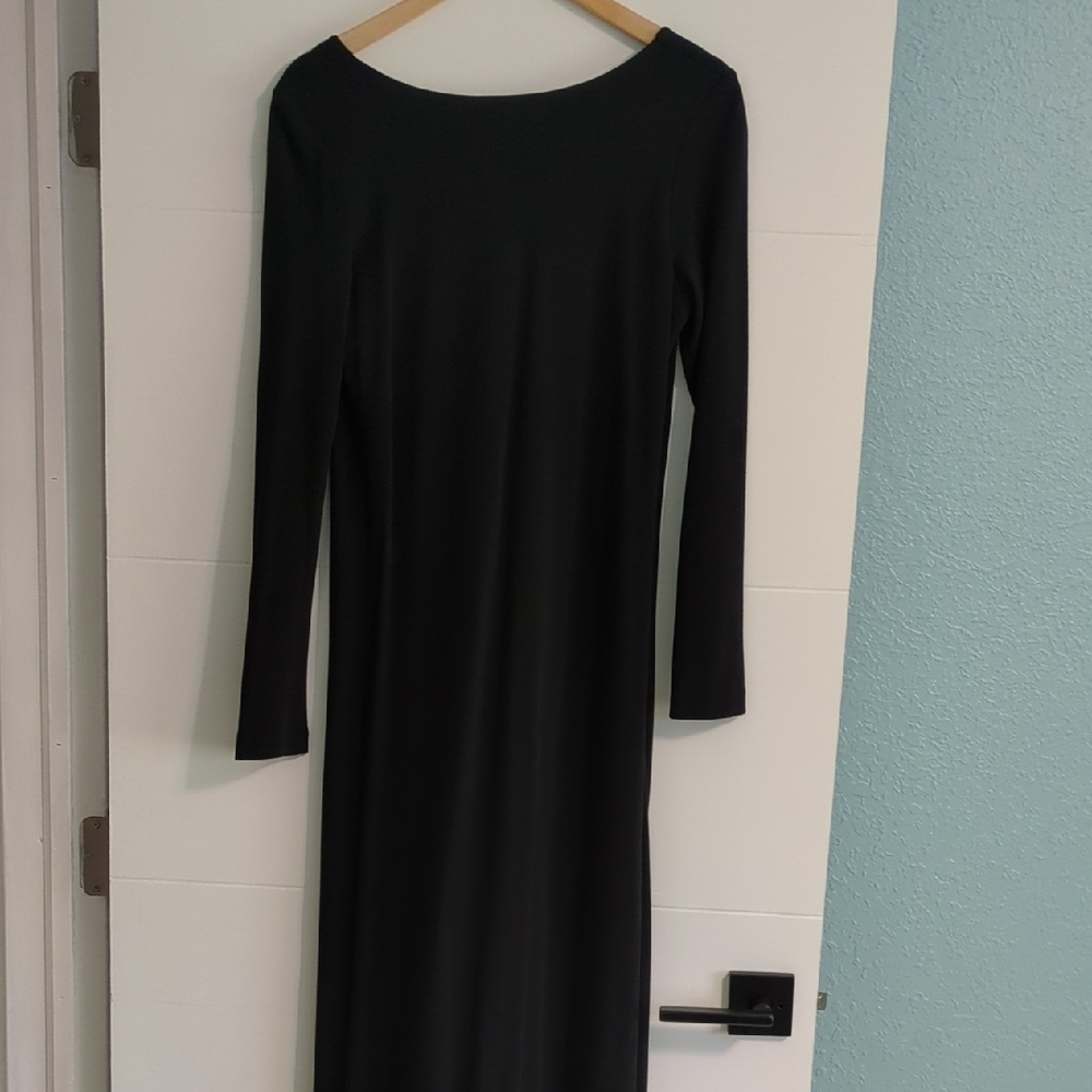 Talbot's Slinky Elegant Black Long Sleeve Deep V Back Neck Midi Formal Dress MP